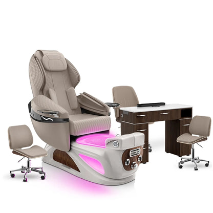 Claystone-Sandstone-Dark Walnut Lexor Liberté Pedicure Chair and Nail Table Set