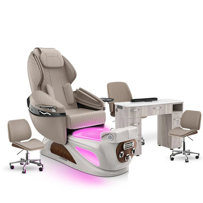 Claystone-Sandstone-Hazel Lexor Liberté Pedicure Chair and Nail Table Set