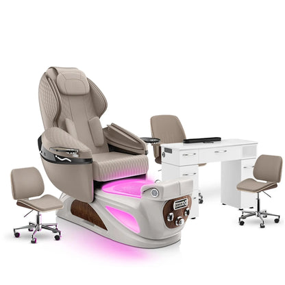 Claystone-Sandstone-White Lexor Liberté Pedicure Chair and Nail Table Set