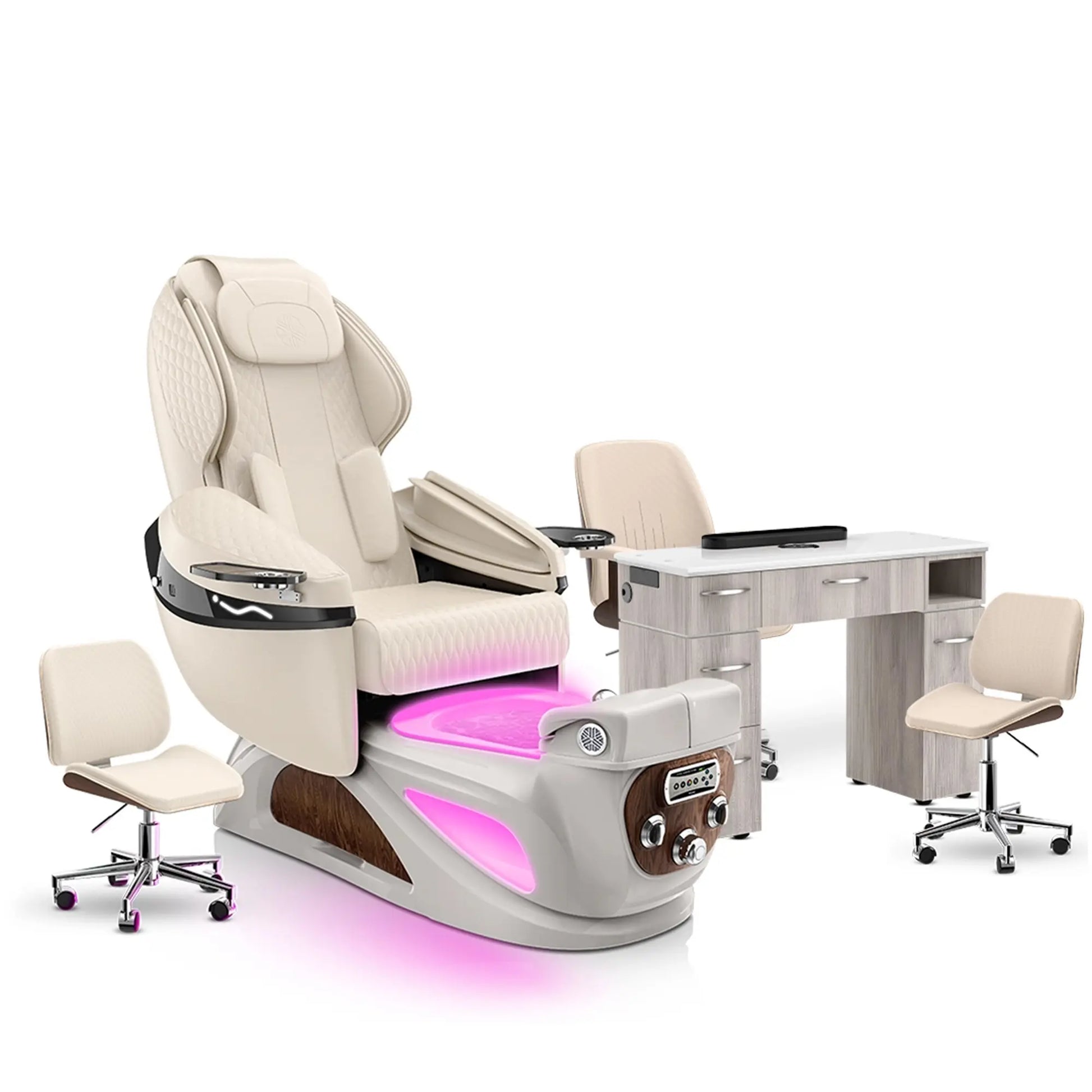 Ivory-Sandstone-Hazel Lexor Liberté Pedicure Chair and Nail Table Set