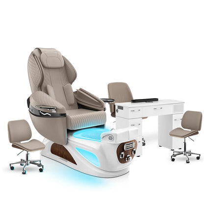 Claystone-White Pearl-White Lexor Liberté Pedicure Chair and Nail Table Set