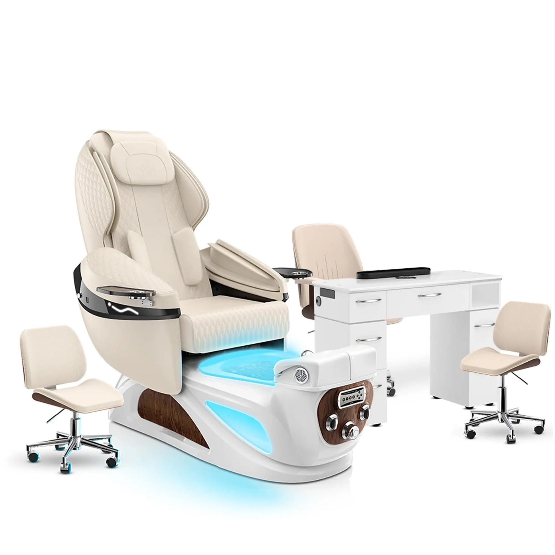 Ivory-White Pearl-White Lexor Liberté Pedicure Chair and Nail Table Set