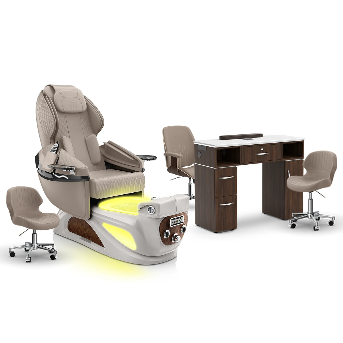 Claystone-Sandstone-Dark Walnut Lexor Liberté Pedicure Chair and Nail Table Set