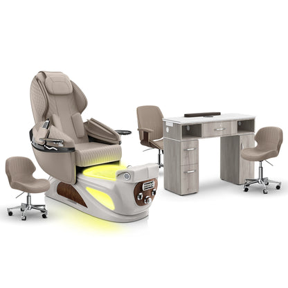 Claystone-Sandstone-Hazel Lexor Liberté Pedicure Chair and Nail Table Set