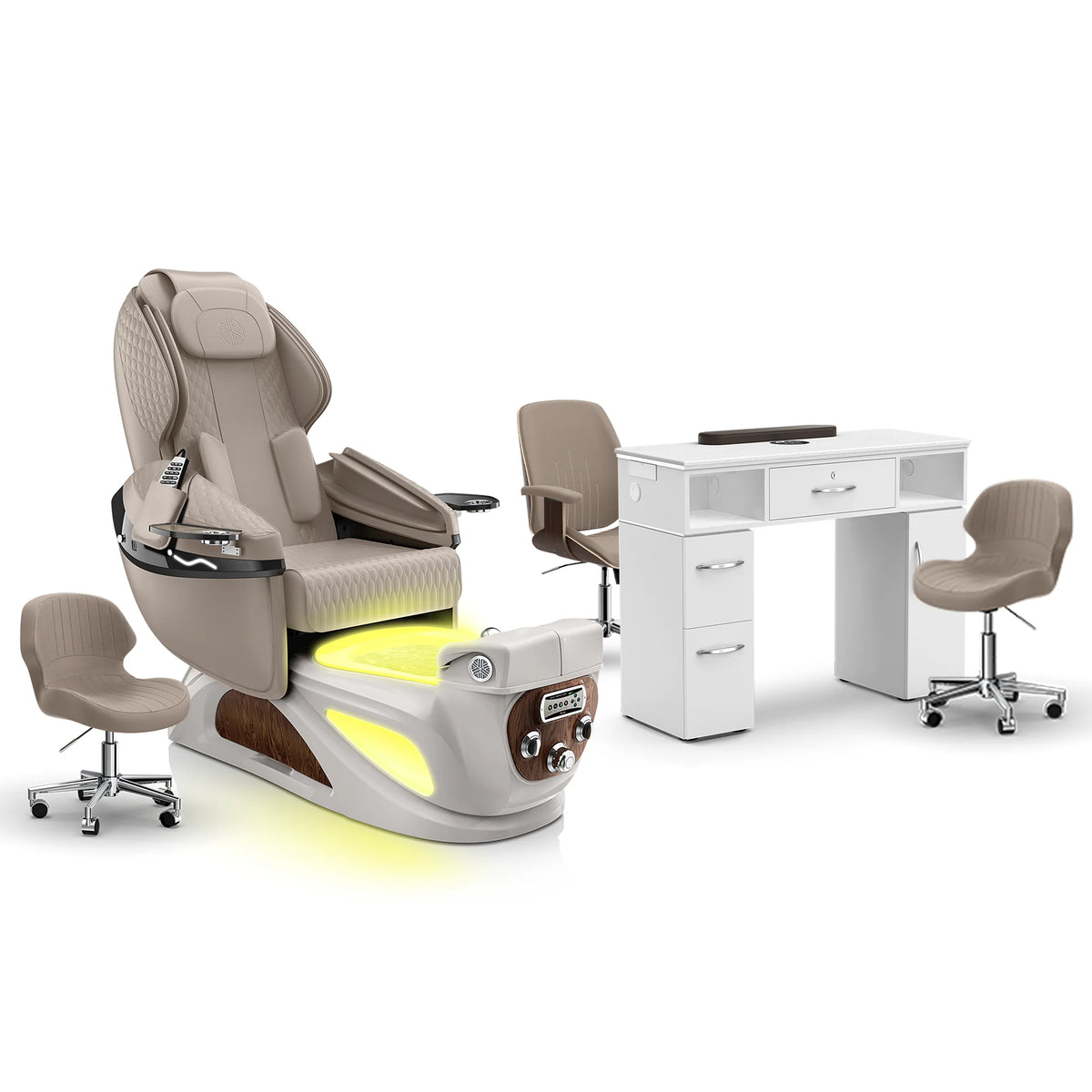 Claystone-Sandstone-White Lexor Liberté Pedicure Chair and Nail Table Set