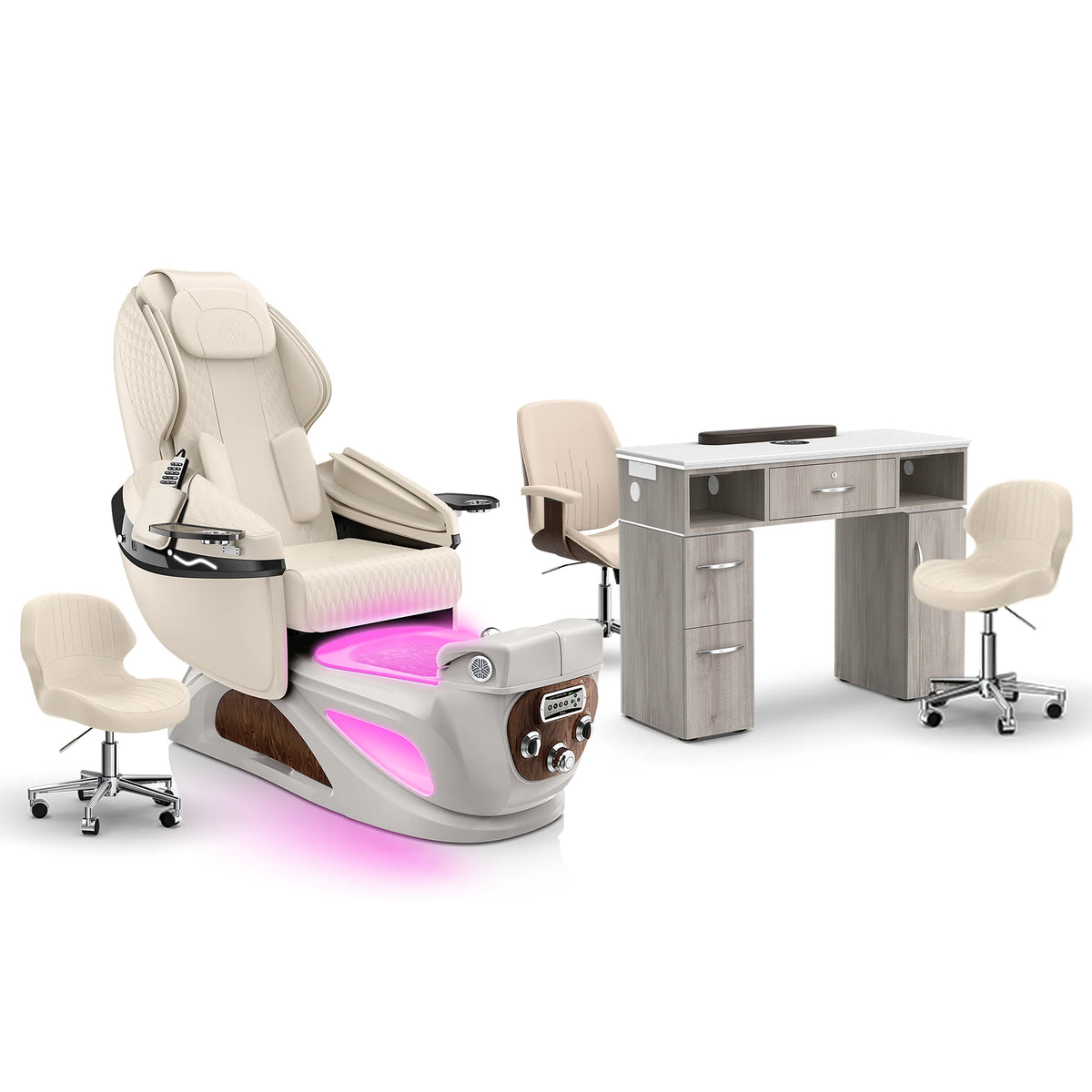 Ivory-Sandstone-Hazel Lexor Liberté Pedicure Chair and Nail Table Set