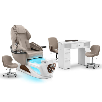 Claystone-White Pearl-White Lexor Liberté Pedicure Chair and Nail Table Set