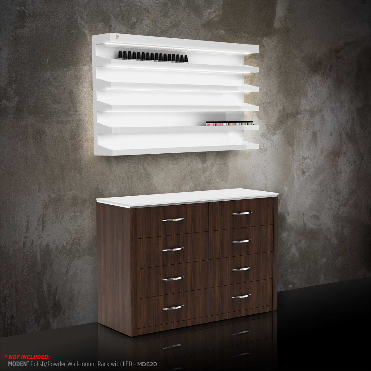 Dark Walnut - Moden Polish/Powder Cabinet with Wallmount LED Rack