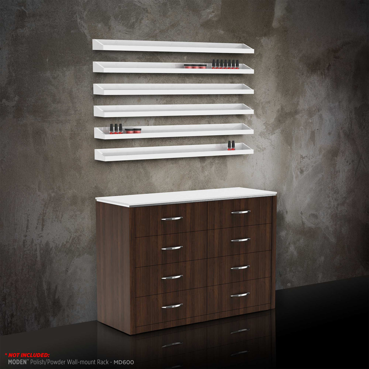 Dark Walnut - Moden Polish/Powder Cabinet with Wallmount Rack