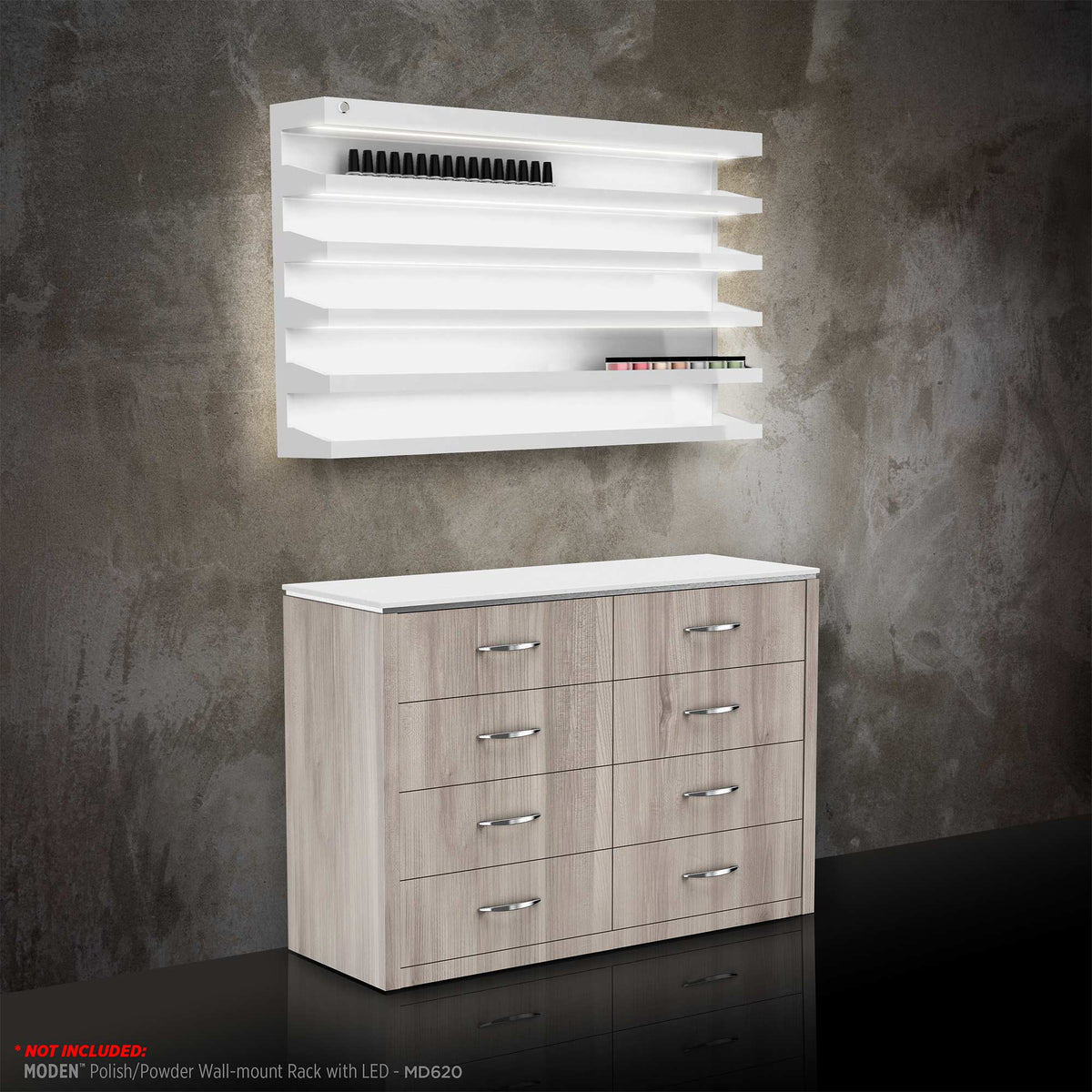Hazel - Moden Polish/Powder Cabinet with Wallmount LED Rack