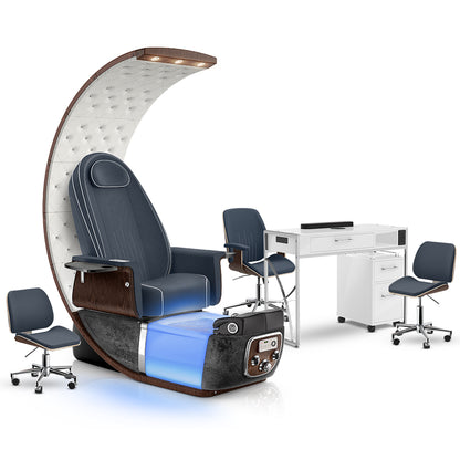 Midnight-Black Moonstone-White Lexor PRIVÉ Lounge Pedicure Chair and Matching PRIVÉ Nail Table Set