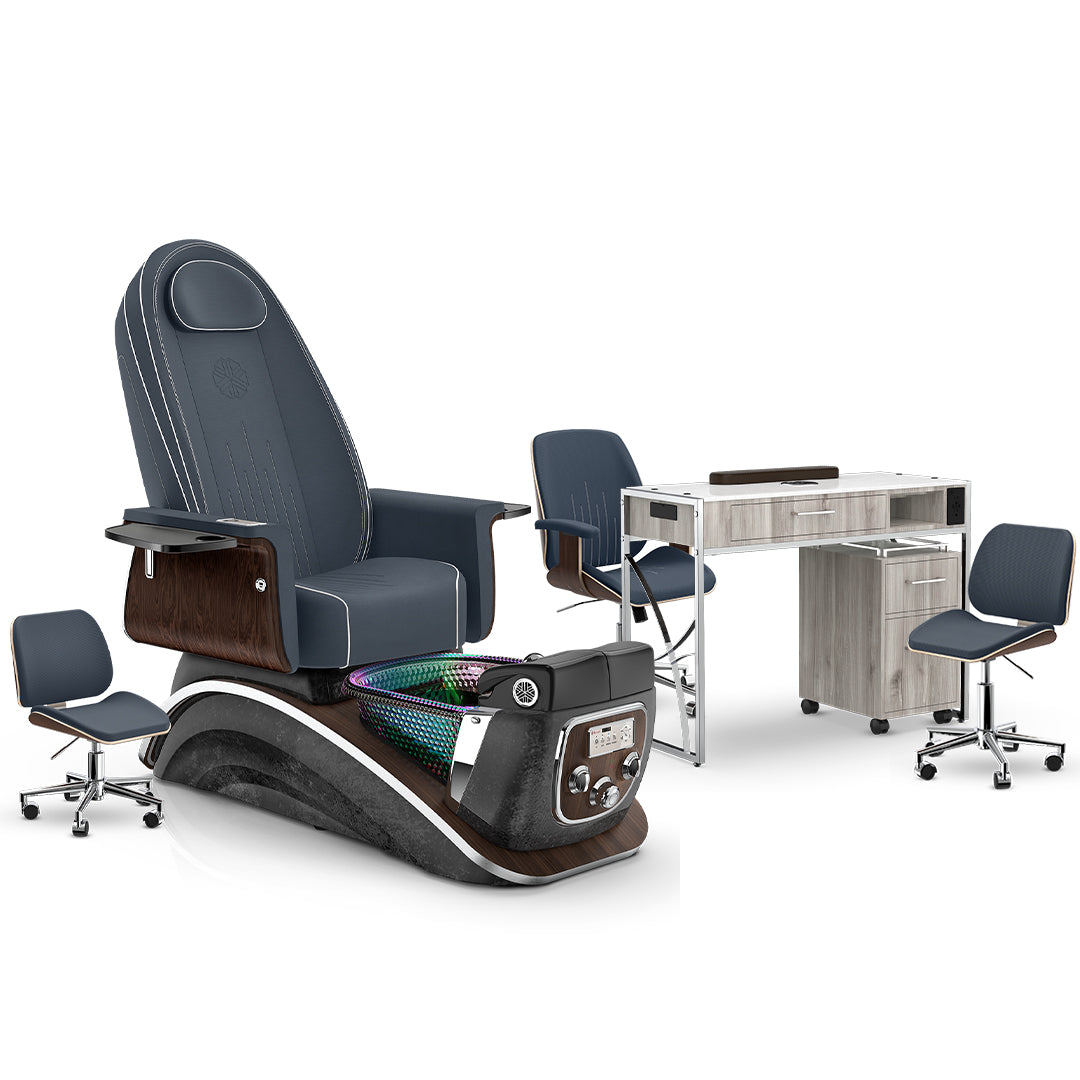 Midnight-Black Moonstone-Hazel Lexor Mystique Pedicure Chair and Matching Nail Table Set