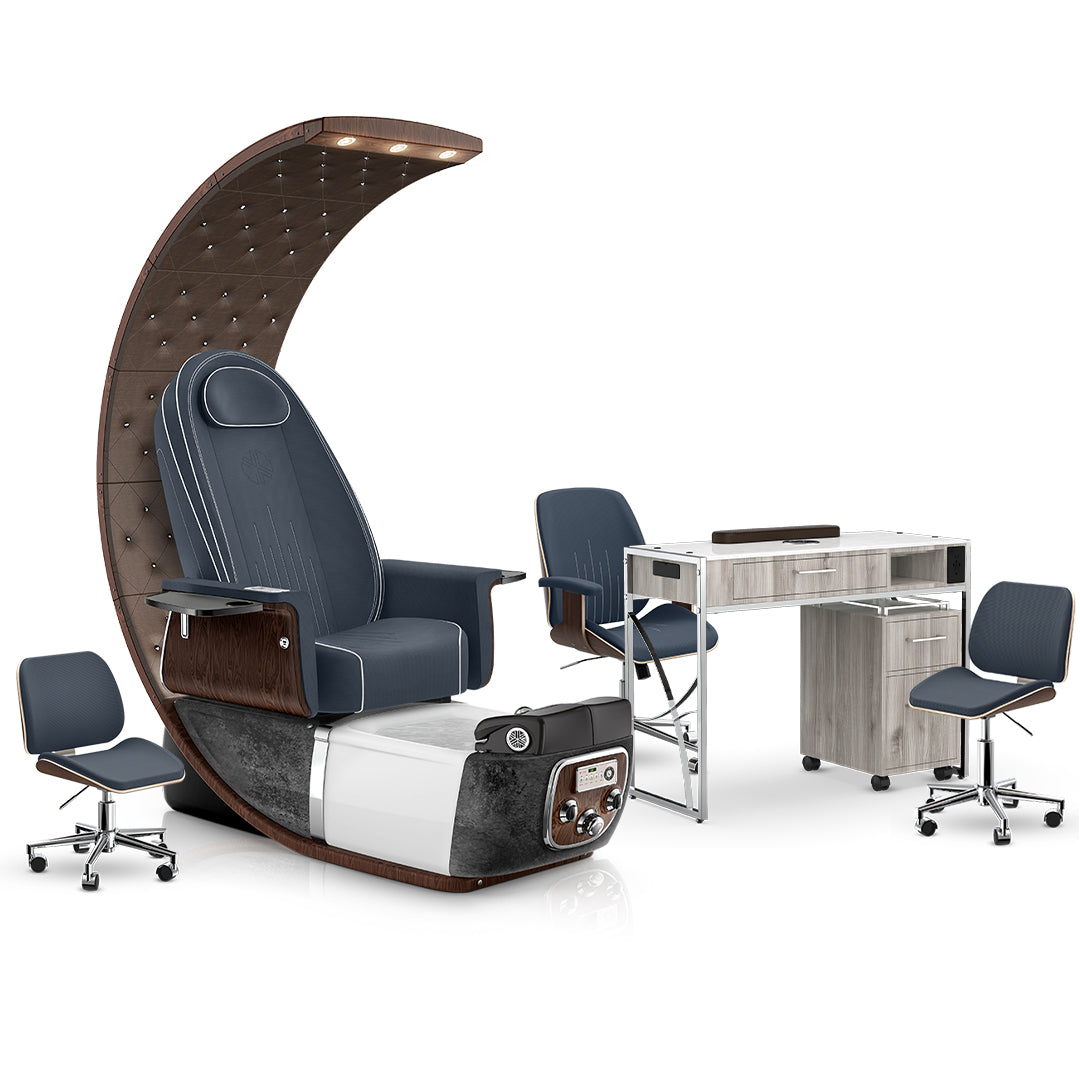 Midnight-Black Moonstone-Hazel Lexor PRIVÉ Lounge Pedicure Chair and Matching PRIVÉ Nail Table Set