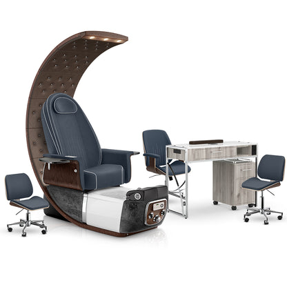 Midnight-Black Moonstone-Hazel Lexor PRIVÉ Lounge Pedicure Chair and Matching PRIVÉ Nail Table Set