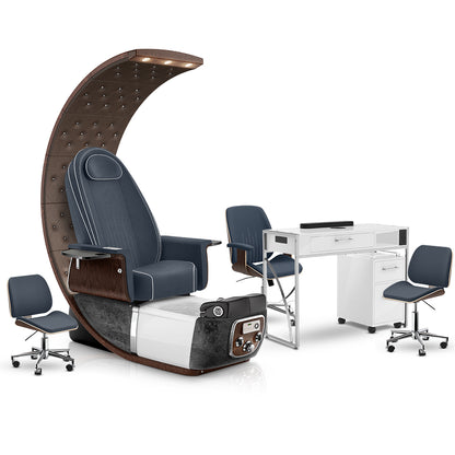 Midnight-Black Moonstone-White Lexor PRIVÉ Lounge Pedicure Chair and Matching PRIVÉ Nail Table Set