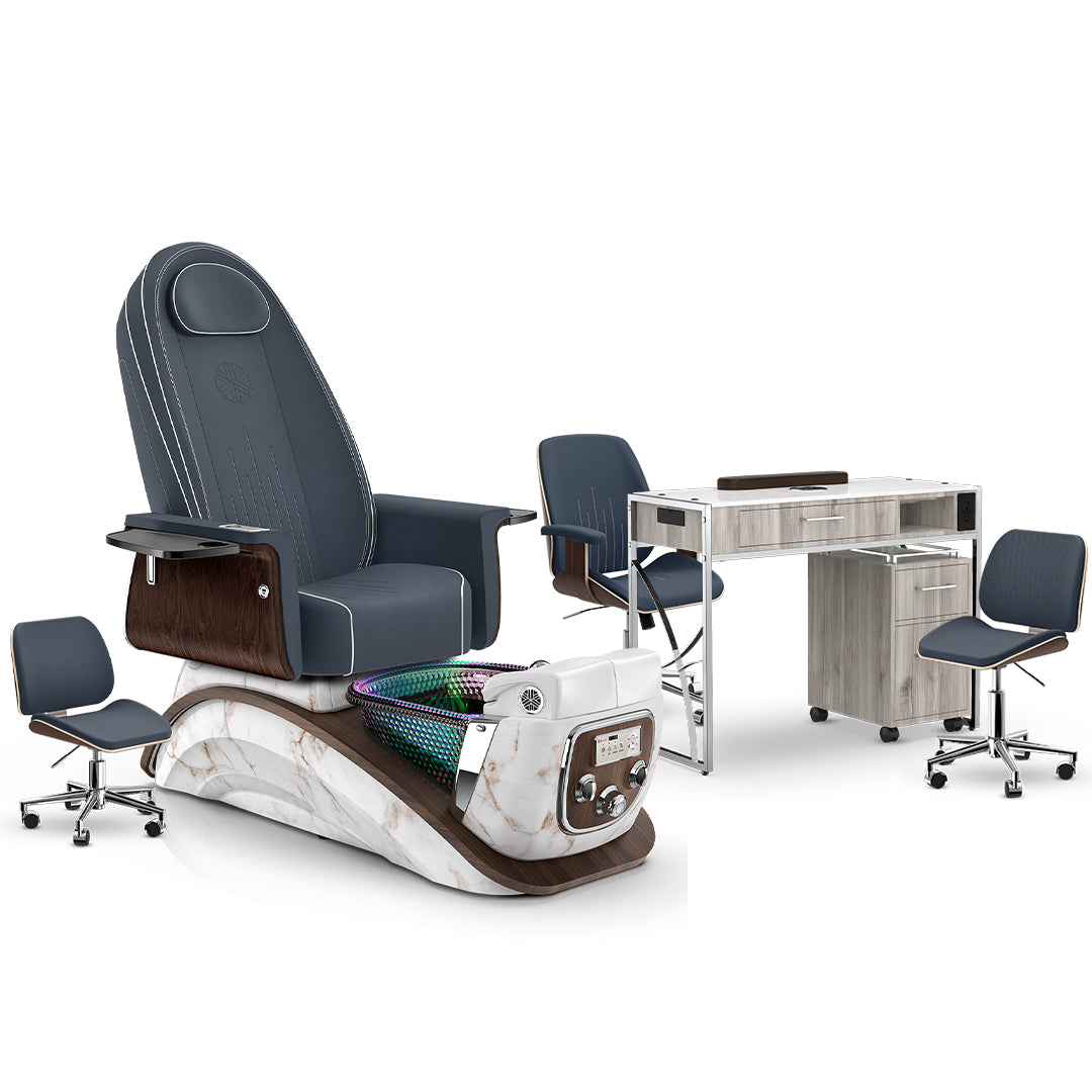 Midnight-White Moonstone-Hazel Lexor Mystique Pedicure Chair and Matching Nail Table Set