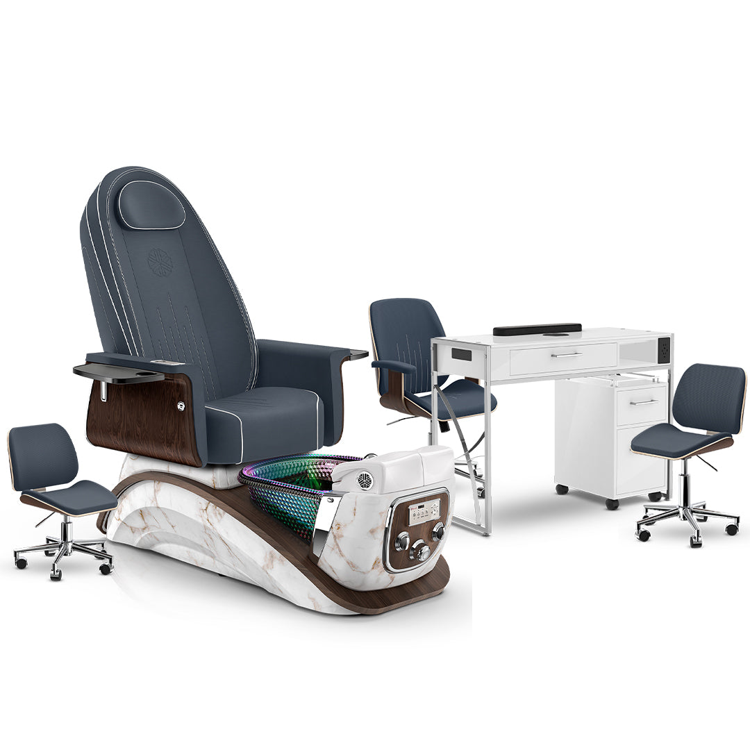 Midnight-White Moonstone-White Lexor Mystique Pedicure Chair and Matching Nail Table Set