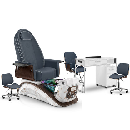 Midnight-White Moonstone-White Lexor Mystique Pedicure Chair and Matching Nail Table Set