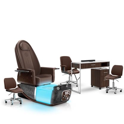 Mocha-Black Moonstone-Dark Walnut Lexor PRIVÉ ONE Pedicure Chair and Matching PRIVÉ Nail Table Set