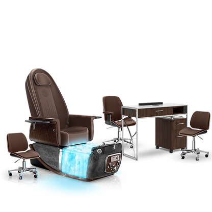 Mocha-Black Moonstone-Dark Walnut Lexor PRIVÉ ONE Pedicure Chair with Thera-Mist and Matching PRIVÉ Nail Table Set