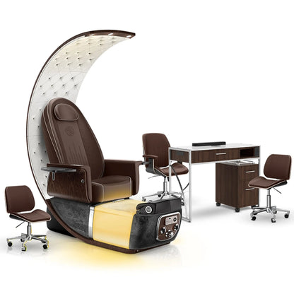 Mocha-Black Moonstone-Dark Walnut Lexor PRIVÉ Lounge Pedicure Chair and Matching PRIVÉ Nail Table Set