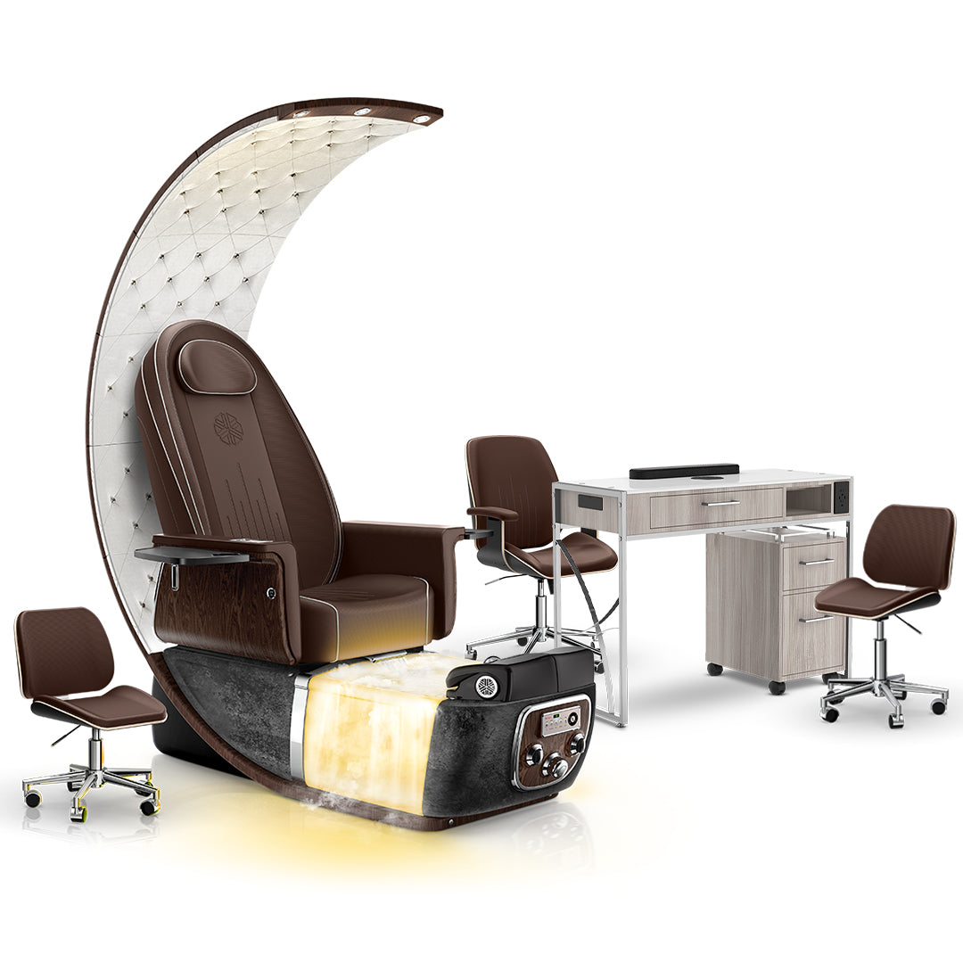 Mocha-Black Moonstone-Hazel Lexor PRIVÉ Lounge Pedicure Chair  with Thera-Mist and Matching PRIVÉ Nail Table Set