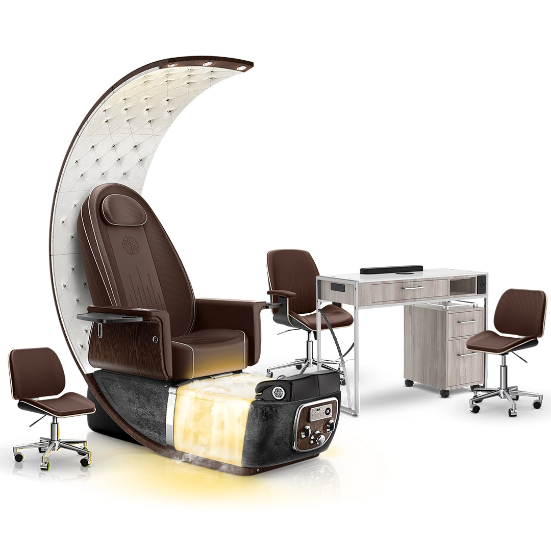 Mocha-Black Moonstone-Hazel Lexor PRIVÉ Lounge Pedicure Chair  with Thera-Mist and Matching PRIVÉ Nail Table Set