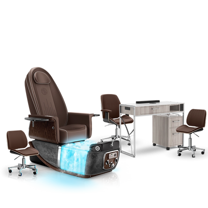 Mocha-Black Moonstone-Hazel Lexor PRIVÉ ONE Pedicure Chair with Thera-Mist and Matching PRIVÉ Nail Table Set