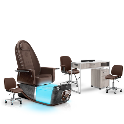 Mocha-Black Moonstone-Hazel Lexor PRIVÉ ONE Pedicure Chair and Matching PRIVÉ Nail Table Set