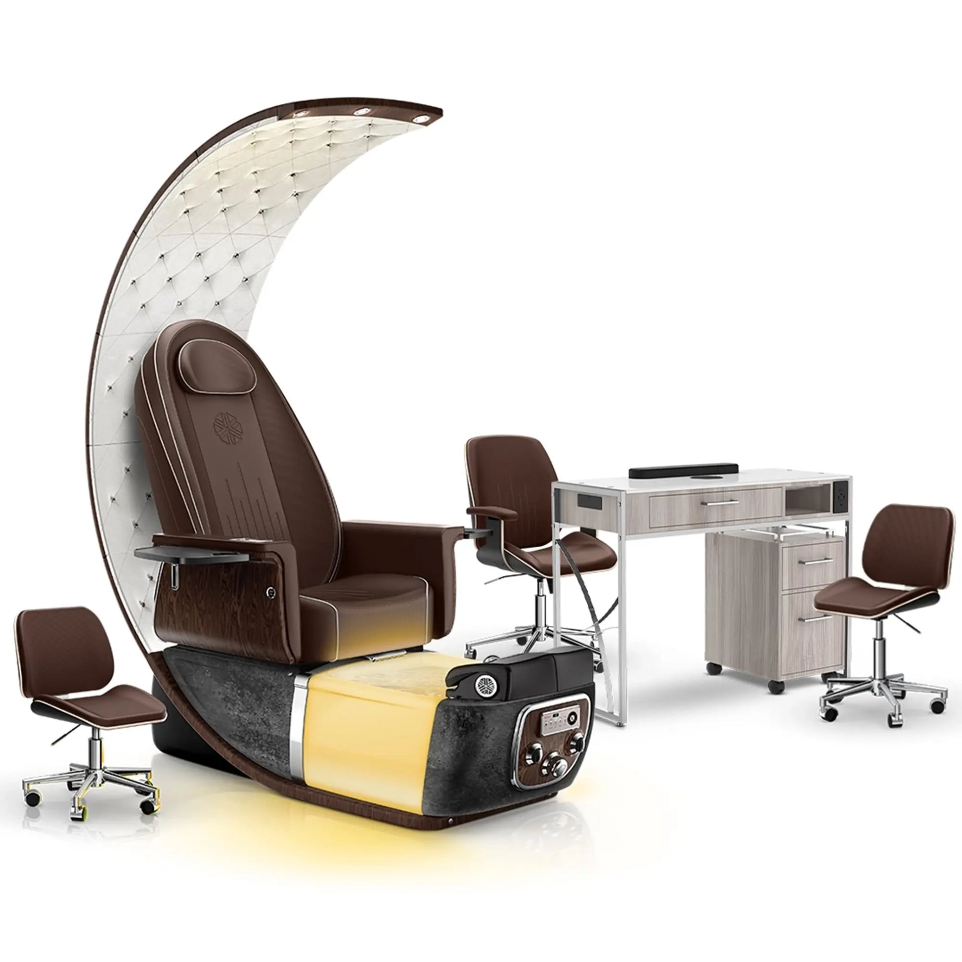 Mocha-Black Moonstone-Hazel Lexor PRIVÉ Lounge Pedicure Chair and Matching PRIVÉ Nail Table Set