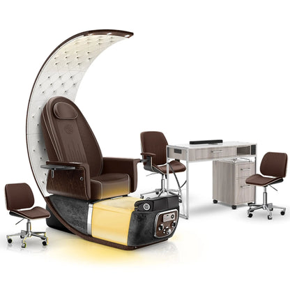Mocha-Black Moonstone-Hazel Lexor PRIVÉ Lounge Pedicure Chair and Matching PRIVÉ Nail Table Set