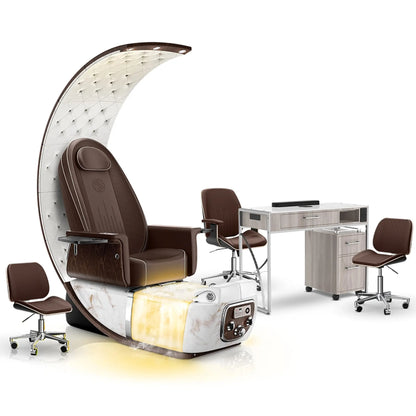 Mocha-White Moonstone-Hazel Lexor PRIVÉ Lounge Pedicure Chair with Thera-Mist and Matching PRIVÉ Nail Table Set