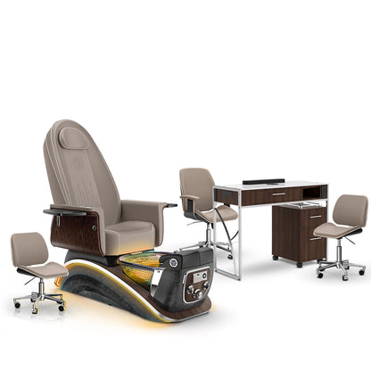 Claystone-Black Moonstone-Dark Walnut Lexor Mystique Pedicure Chair and Matching Nail Table Set