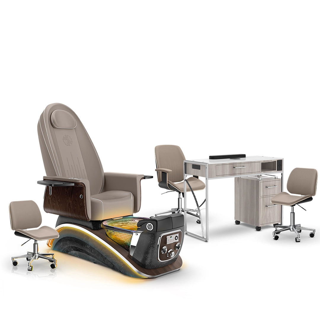 Claystone-Black Moonstone-Hazel Lexor Mystique Pedicure Chair and Matching Nail Table Set