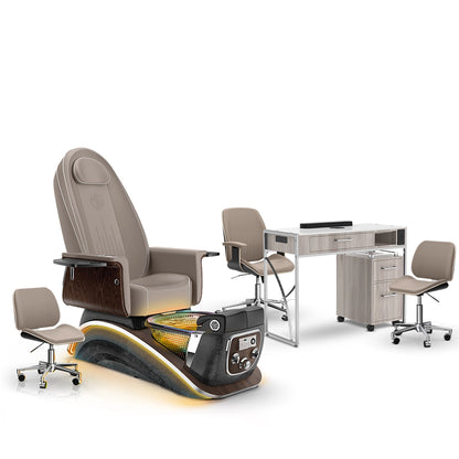 Claystone-Black Moonstone-Hazel Lexor Mystique Pedicure Chair and Matching Nail Table Set