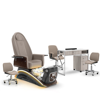 Claystone-Black Moonstone-Hazel Lexor Mystique Pedicure Chair with Thera-Mist and Matching Nail Table Set