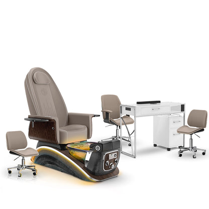 Claystone-Black Moonstone-White Lexor Mystique Pedicure Chair and Matching Nail Table Set