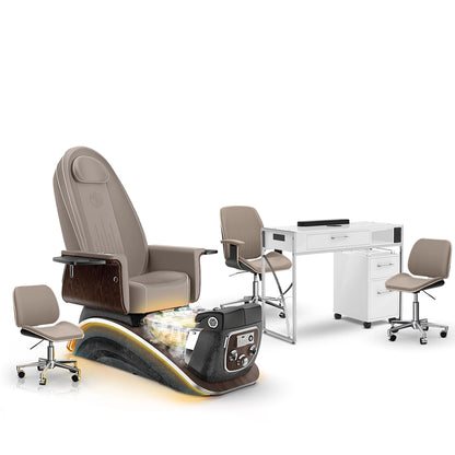 Claystone-Black Moonstone-White Lexor Mystique Pedicure Chair with Thera-Mist and Matching Nail Table Set