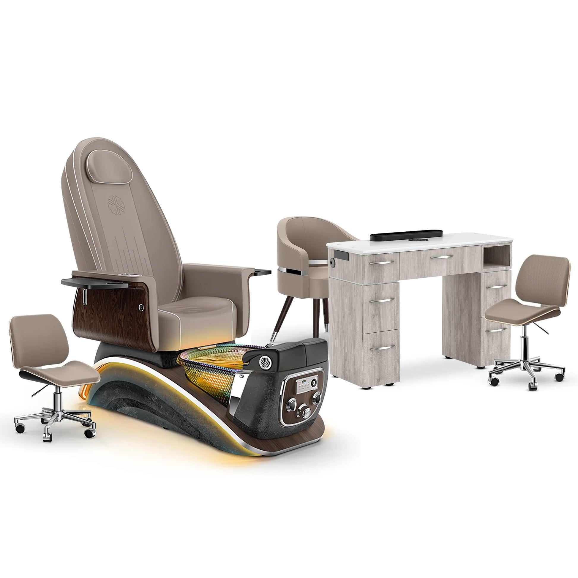 Claystone-Black Moonstone-Hazel Lexor Mystique Pedicure Chair and Matching Nail Table Set