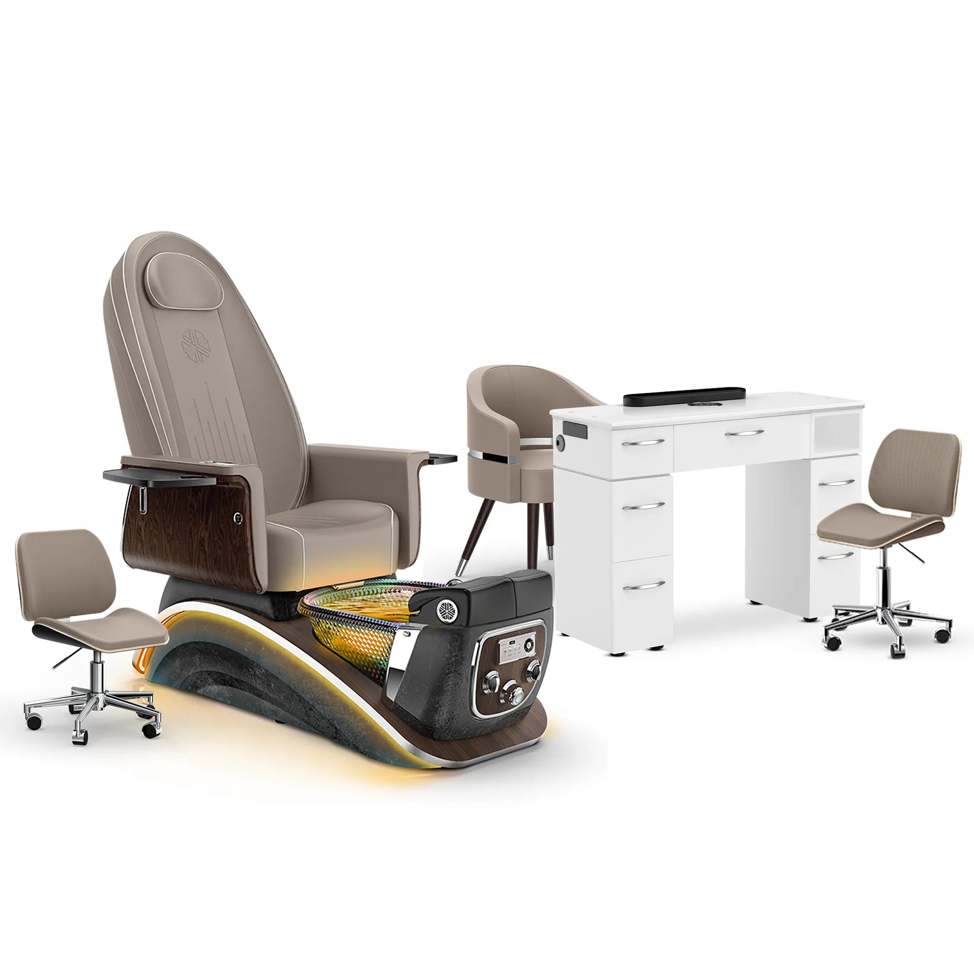 Claystone-Black Moonstone-Whtie Lexor Mystique Pedicure Chair and Matching Nail Table Set