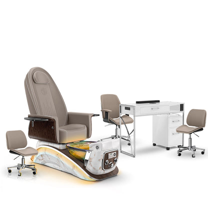Claystone-White Moonstone-White Lexor Mystique Pedicure Chair and Matching Nail Table Set