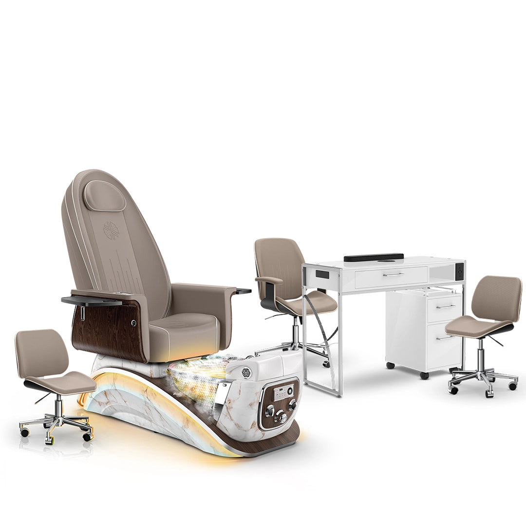 Claystone-White Moonstone-White Lexor Mystique Pedicure Chair with Thera-Mist and Matching Nail Table Set