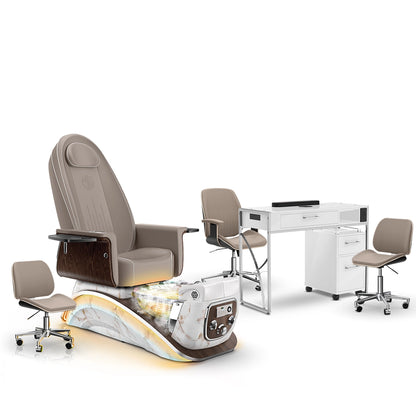 Claystone-White Moonstone-White Lexor Mystique Pedicure Chair with Thera-Mist and Matching Nail Table Set
