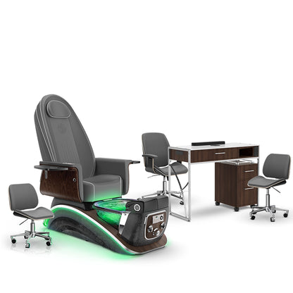 Graphite-Black Moonstone-Dark Walnut Lexor Mystique Pedicure Chair and Matching Nail Table Set