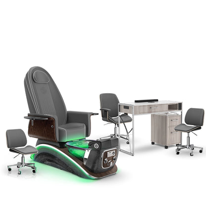Graphite-Black Moonstone-Hazel Lexor Mystique Pedicure Chair and Matching Nail Table Set