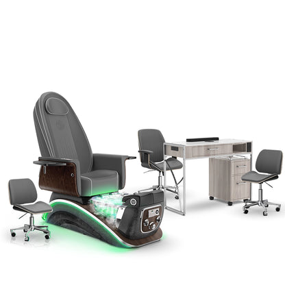 Graphite-Black Moonstone-Hazel Lexor Mystique Pedicure Chair with Thera-Mist and Matching Nail Table Set