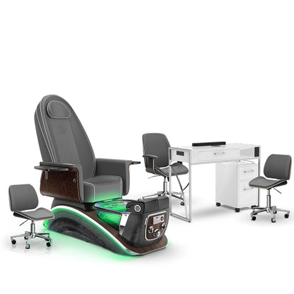 Graphite-Black Moonstone-White Lexor Mystique Pedicure Chair and Matching Nail Table Set