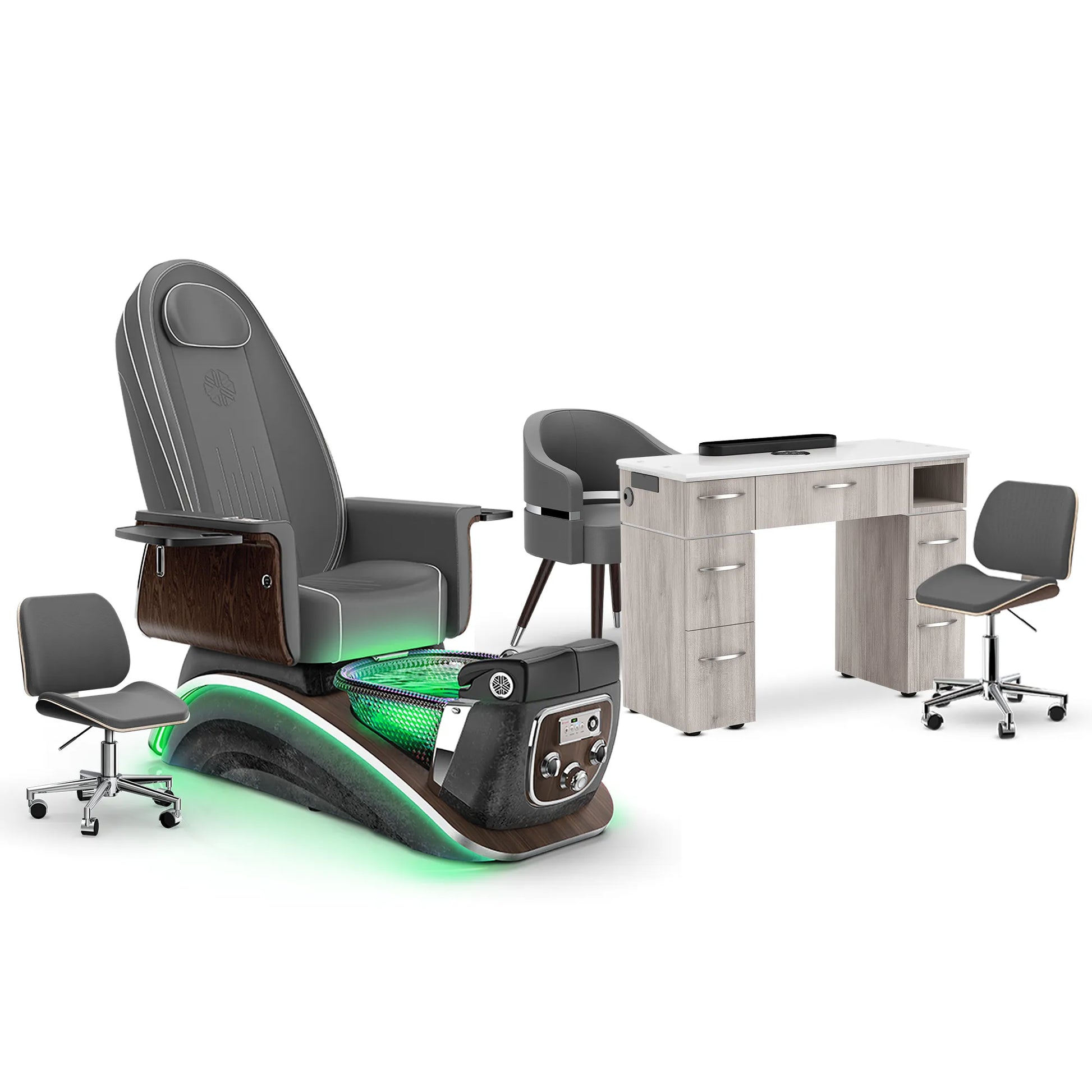 Graphite-Black Moonstone-Hazel Lexor Mystique Pedicure Chair and Matching Nail Table Set