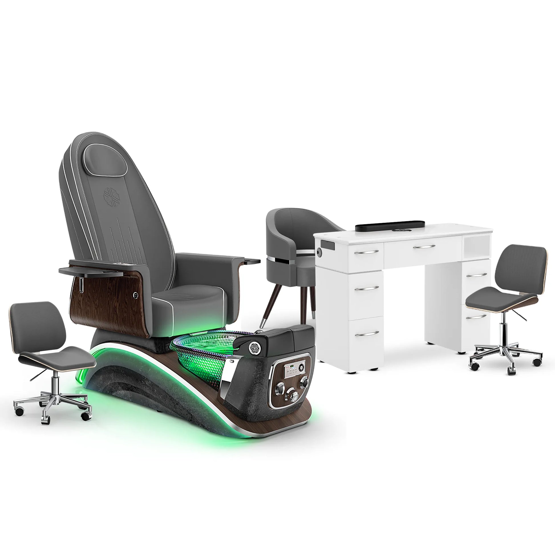 Graphite-Black Moonstone-White Lexor Mystique Pedicure Chair and Matching Nail Table Set