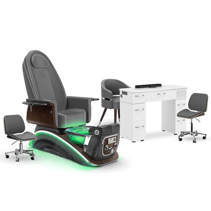 Graphite-Black Moonstone-White Lexor Mystique Pedicure Chair and Matching Nail Table Set